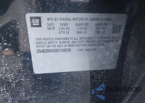 2016 Buick Regal Turbo Premium Ii z USA, uszkodzony, nr VIN 2G4GS5GX2G9196530